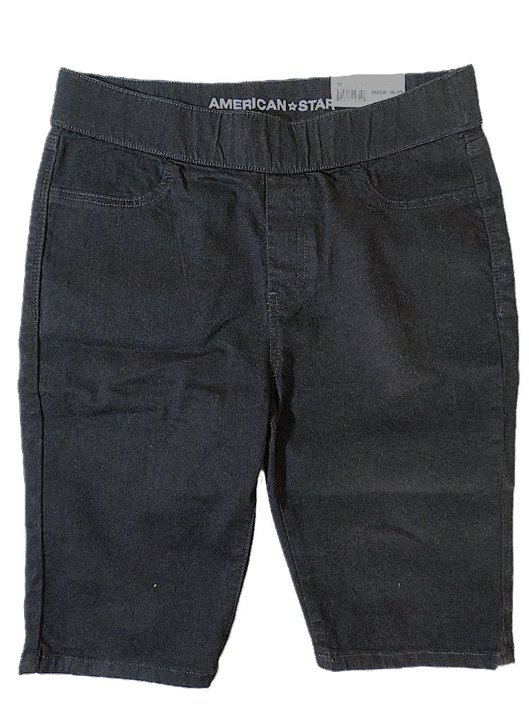 Nwt American Star Black Pull On Denim Capris Size 12 Super Stretch Crop